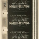 A color photo of a strip of 16mm film. Each frame displays the black and white title card to Ernst Lubitsch's Design for Living.